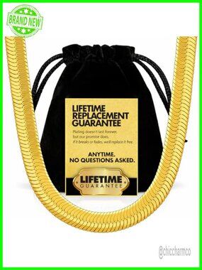 9mm Flexible Herringbone Chain Necklace Real Gold Plated USA